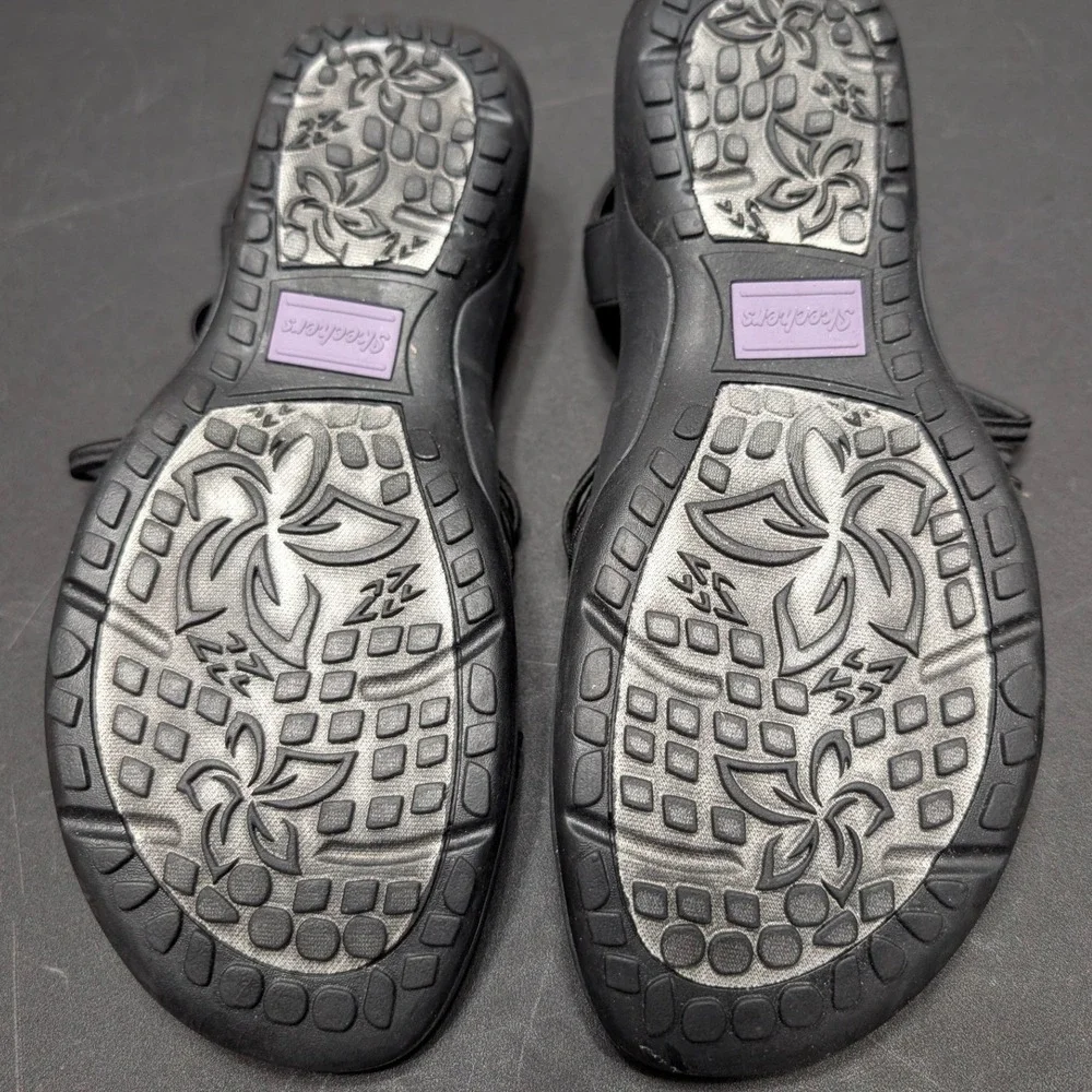 Skechers Reggae Slim Vacay Black Strappy Memory Foam Sandals Womens 7